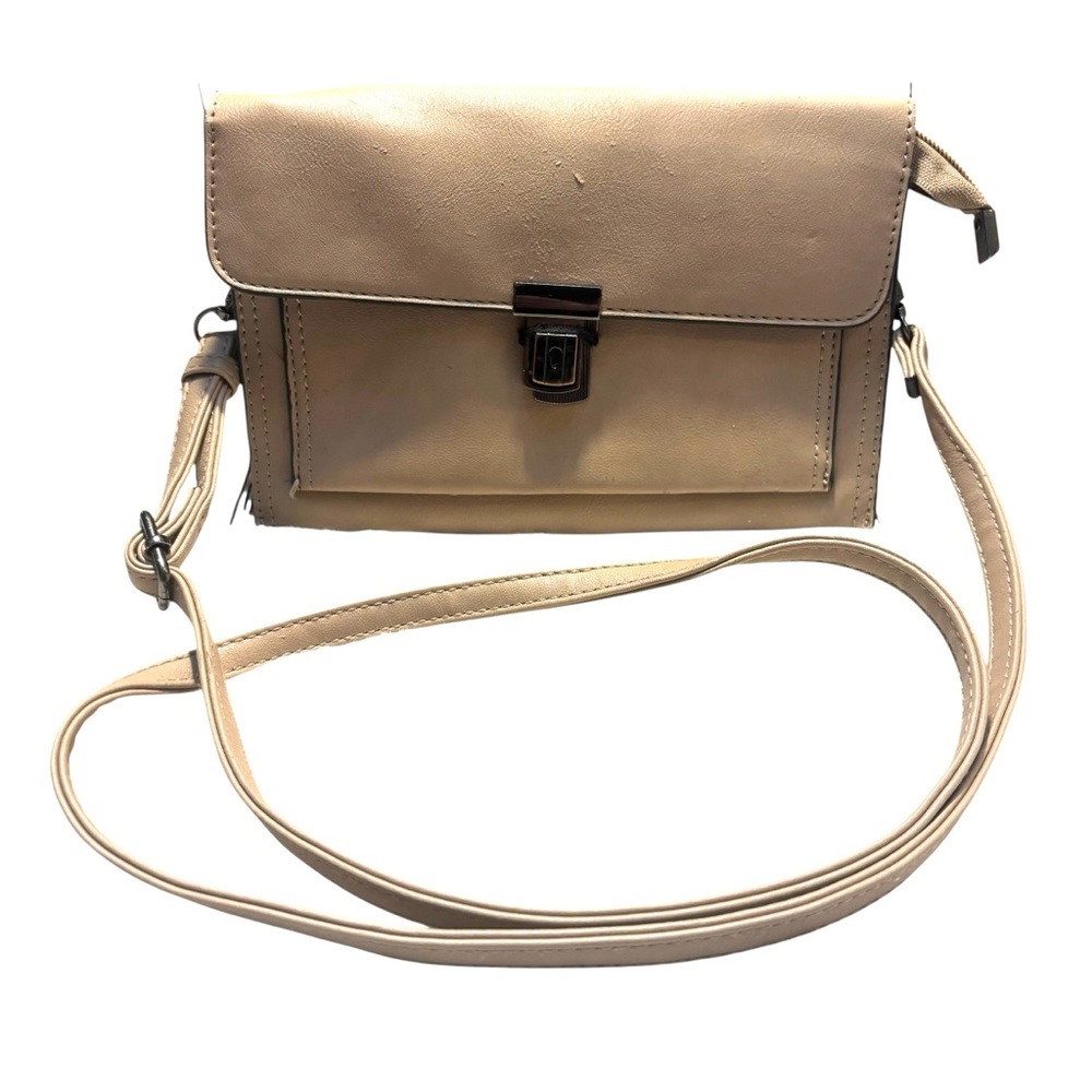 🇺🇸 Vintage Crossbody Bag Taupe Bronze Hardware Adjustable Removable Strap Brown